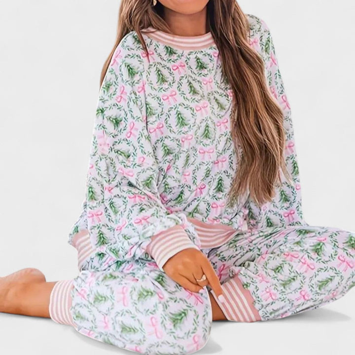 Chloe | Ensemble de pyjama imprimé nœud de Noël cosy