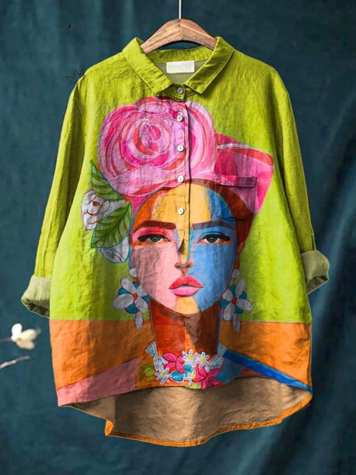 Lola | T-Shirt Décontracté avec Portrait de Frida en Impression à l'Huile