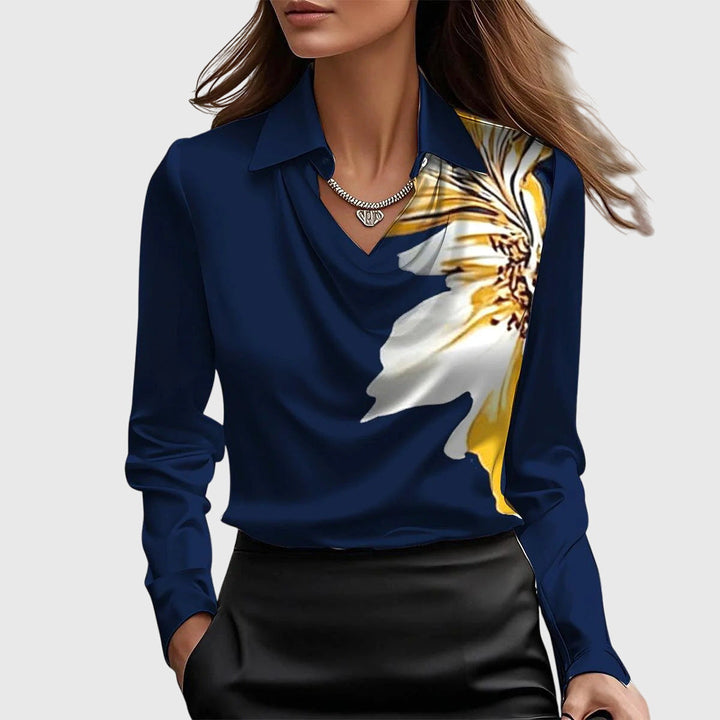 Sylvie | Blouse Luxueuse Brillante avec Encolure Plissée