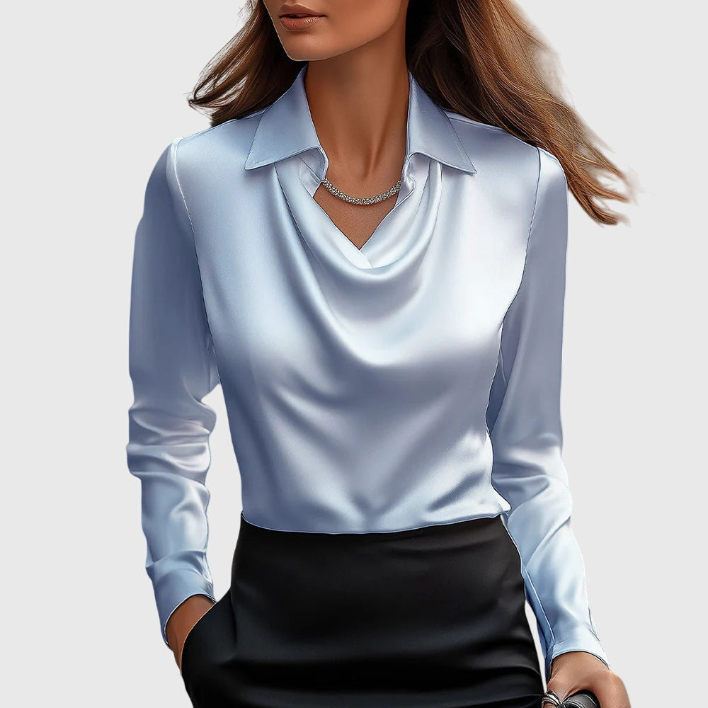 Sylvie | Blouse Luxueuse Brillante avec Encolure Plissée