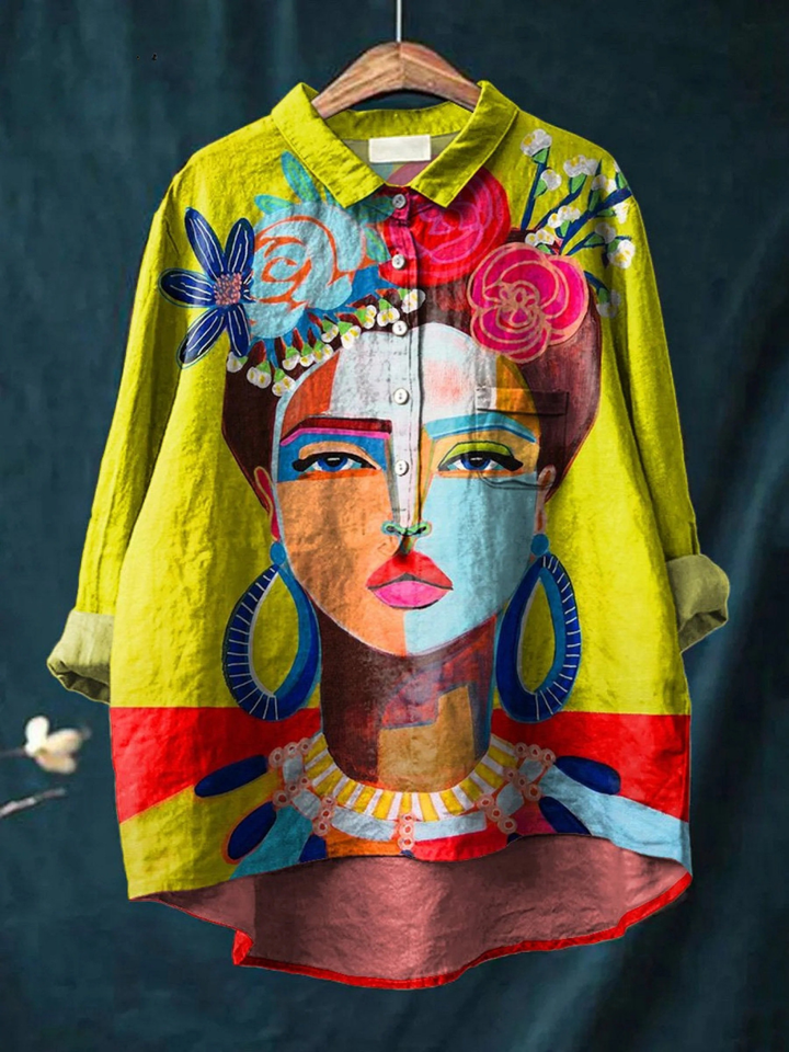 Lola | T-Shirt Décontracté avec Portrait de Frida en Impression à l'Huile