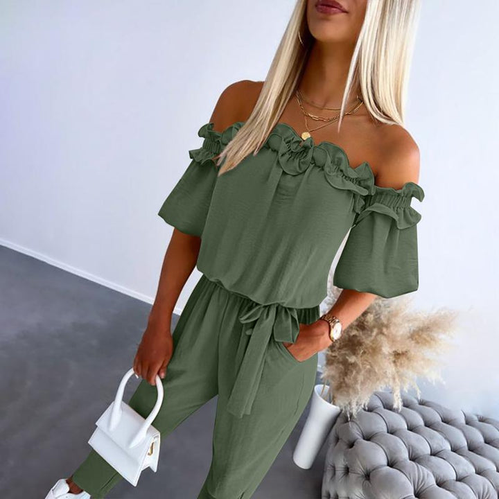 Nikola – Combinaison Élégante avec Design Off-the-Shoulder et Ceinture à la Taille