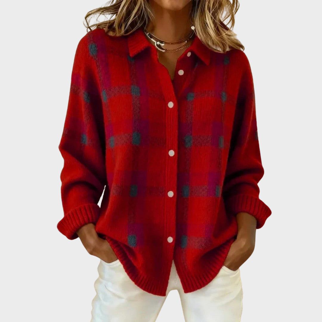 Mia | Cardigan en Maille à Carreaux