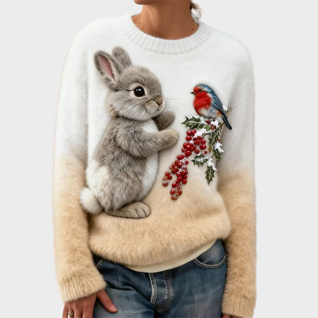 Lucy | Pull en peluche avec lapin de Noël