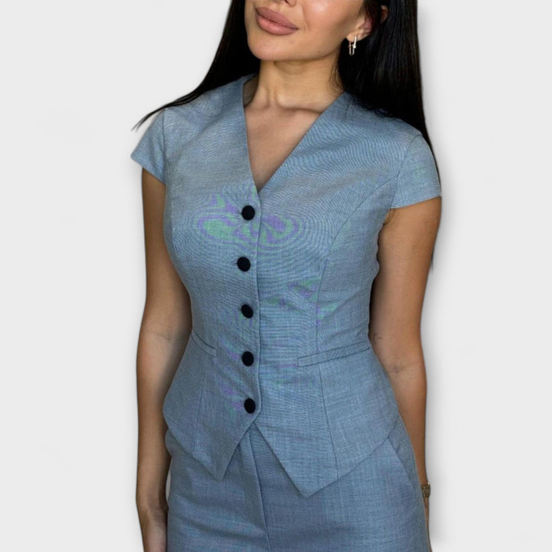 Ivy - Ensemble élégant de haut à col en V et pantalon