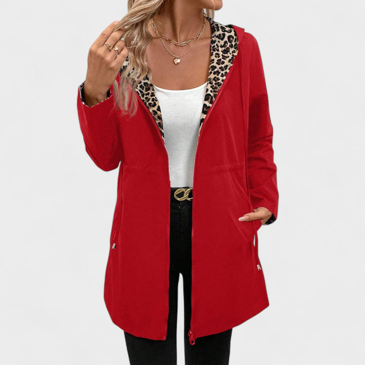 Evie | Veste à capuche réversible avec imprimé léopard