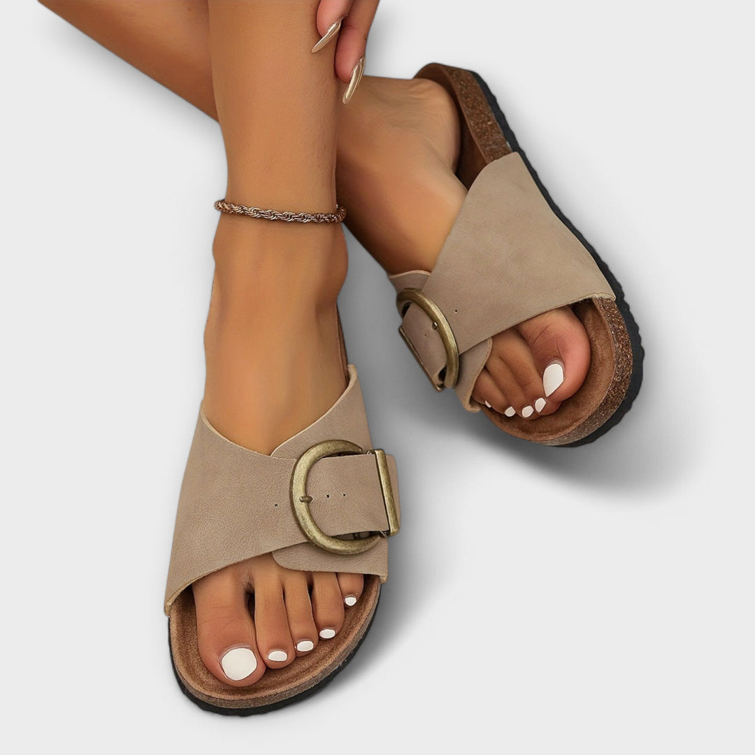 Margie - Mules en liège pour femmes avec design de sangle à boucle