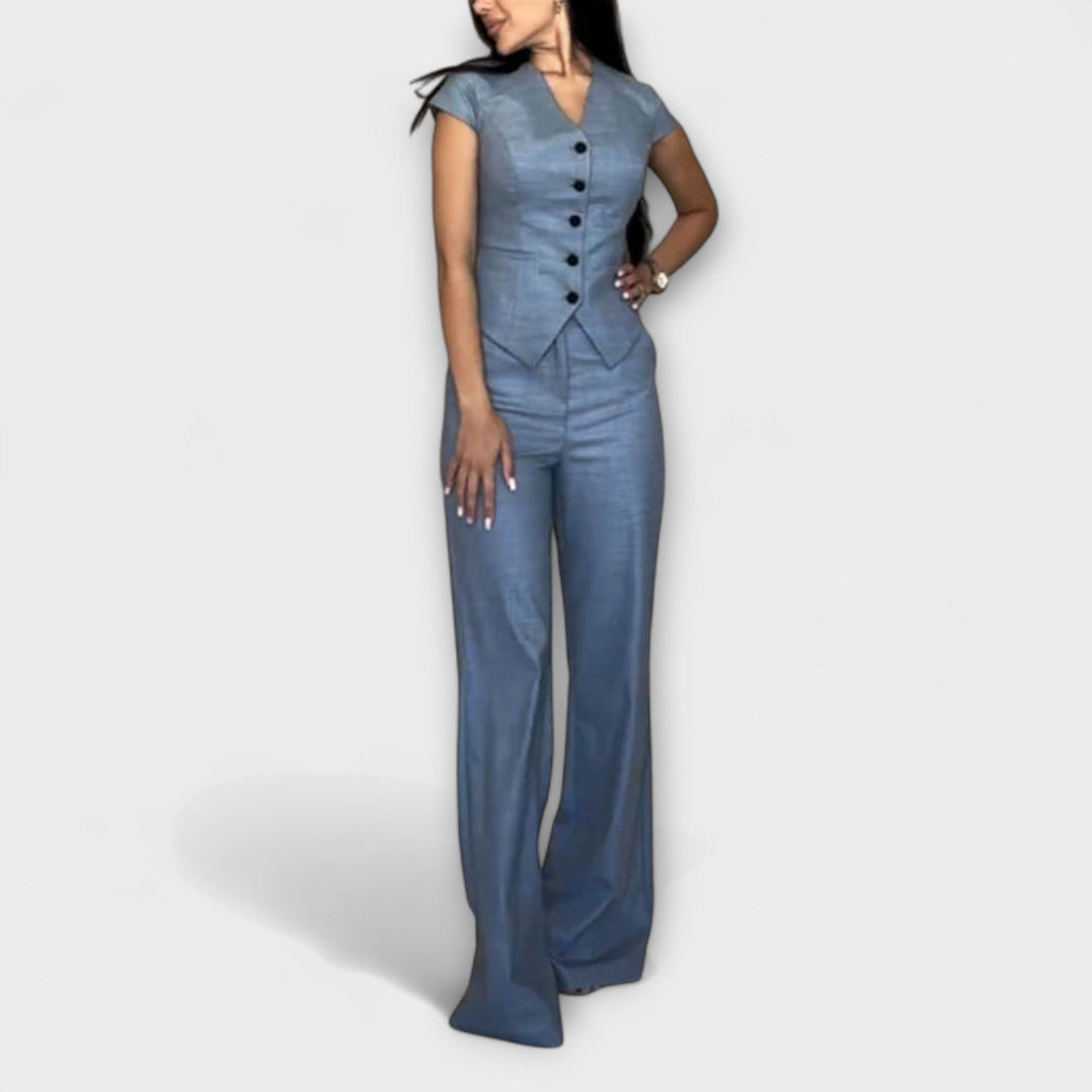 Ivy - Ensemble élégant de haut à col en V et pantalon