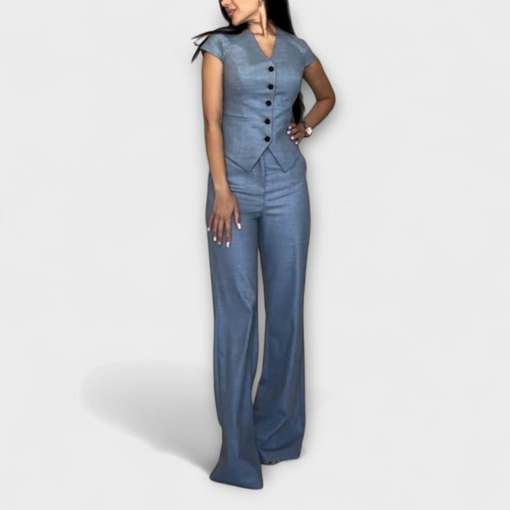 Ivy - Ensemble T-shirt à Col V et Pantalon Élégant