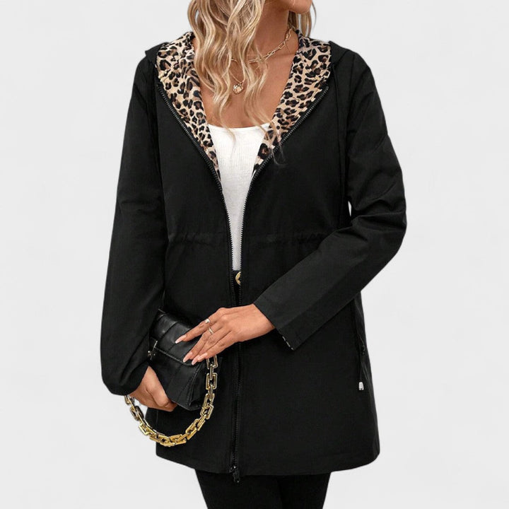 Evie | Veste à capuche réversible avec imprimé léopard