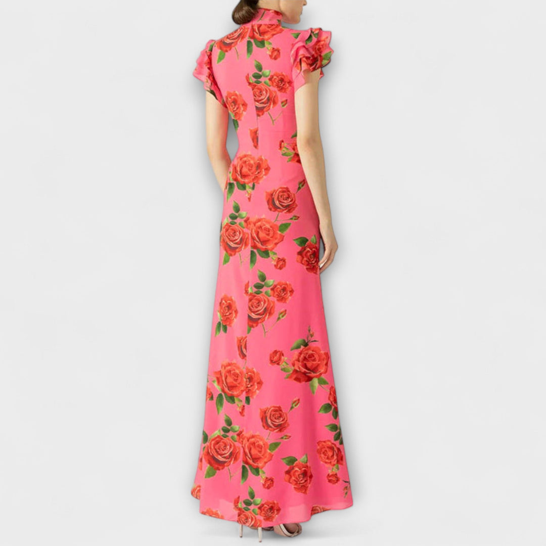 Luna - Robe Maxi avec Imprimé Floral, Découpe Étagée et Manches Cloche