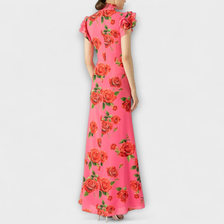 Luna - Robe Maxi avec Imprimé Floral, Découpe Étagée et Manches Cloche