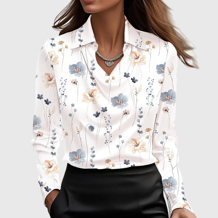Sylvie | Blouse Luxueuse Brillante avec Encolure Plissée