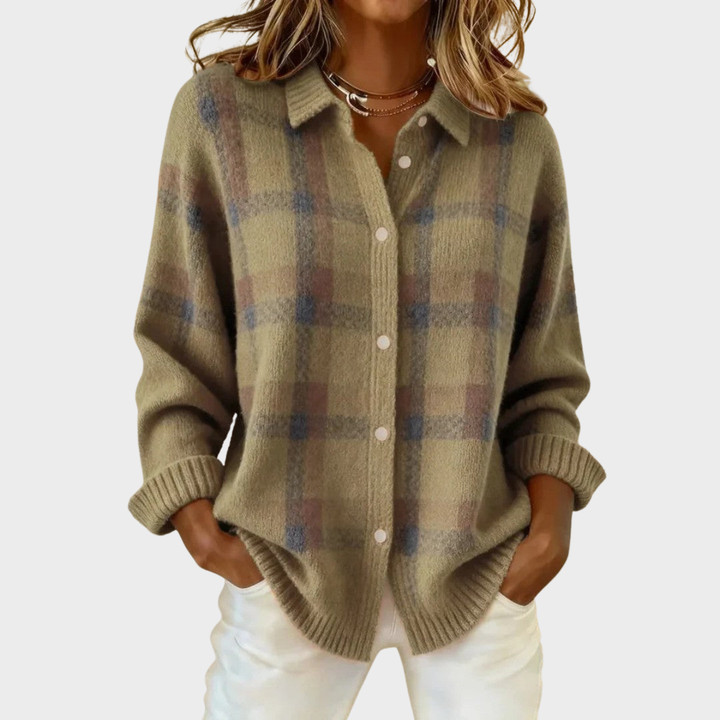 Mia | Cardigan en Maille à Carreaux
