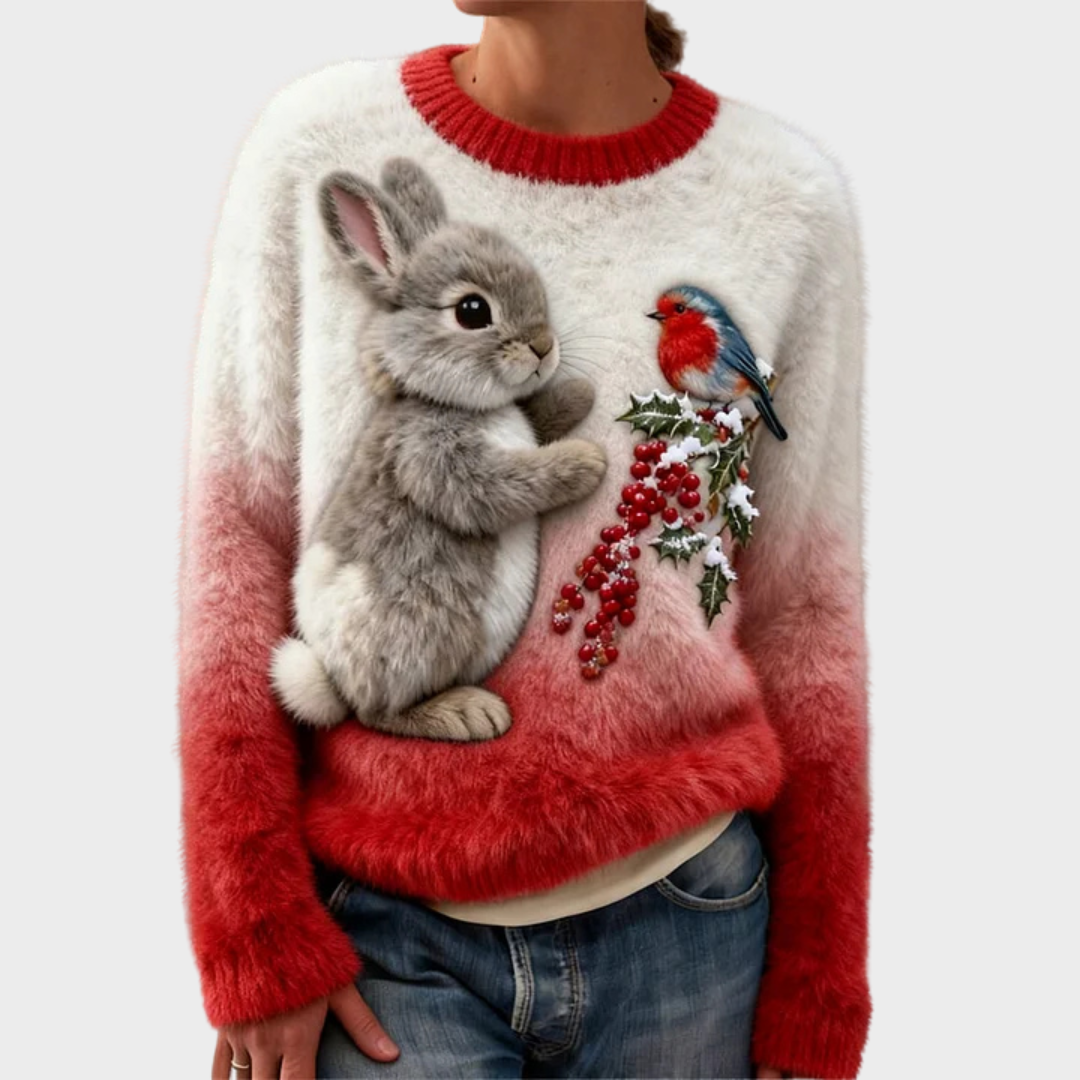 Lucy | Pull en peluche avec lapin de Noël
