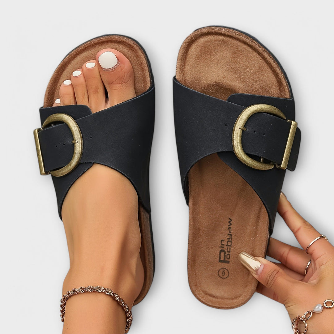 Margie - Mules en Liège pour Femmes avec Design de Sangle à Boucle