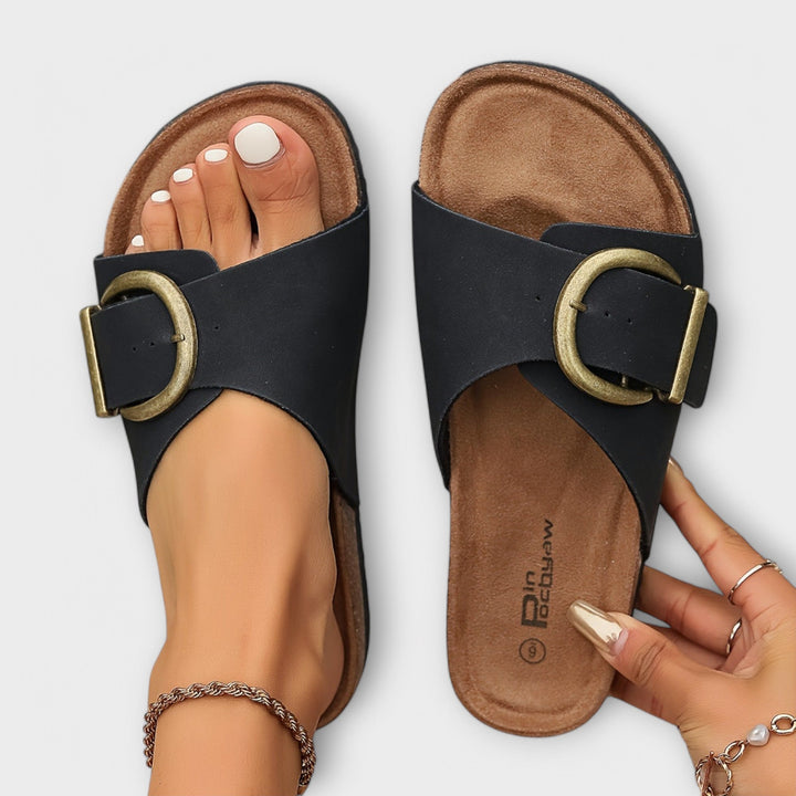 Margie - Mules en liège pour femmes avec design de sangle à boucle