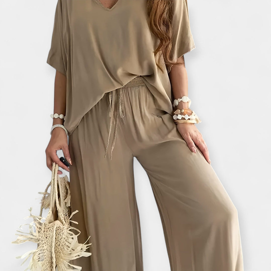Veronika - Ensemble décontracté avec pantalon large et blouse fluide