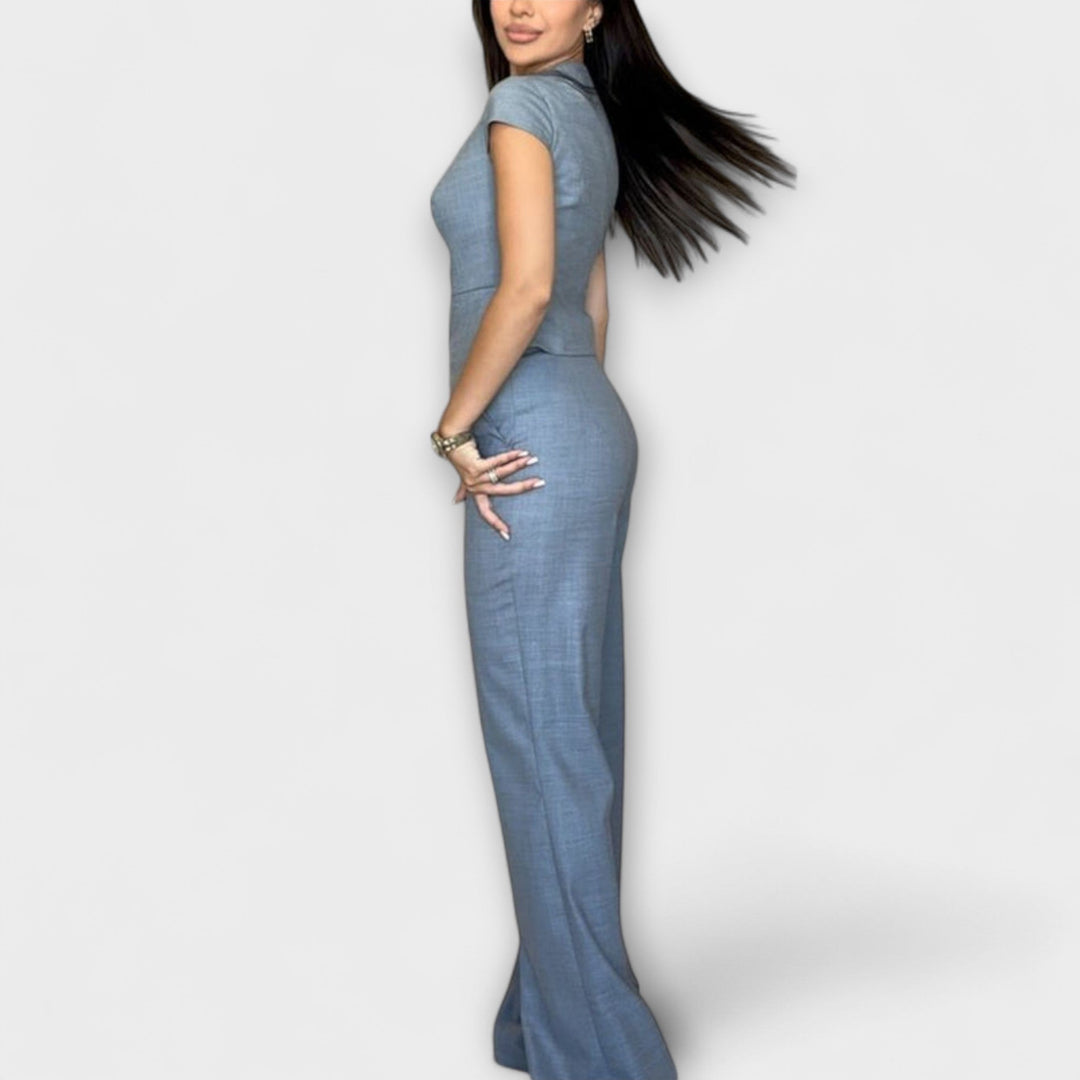 Ivy - Ensemble élégant de haut à col en V et pantalon