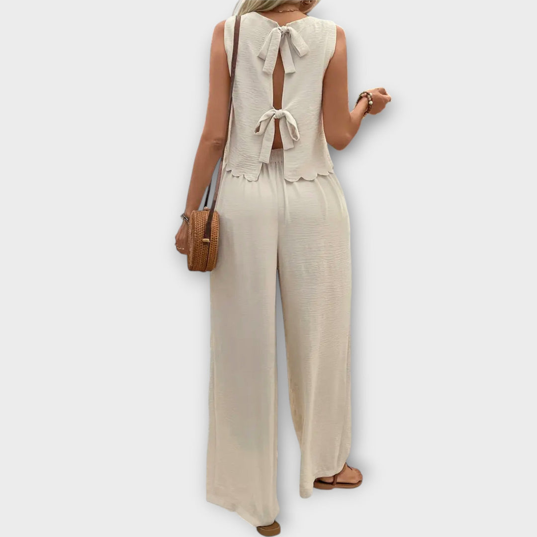 Valeria - Gilet avec Bordure Florale & Pantalon Long