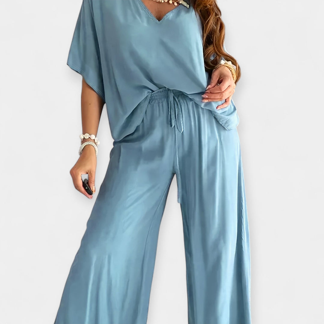 Veronika - Ensemble décontracté avec pantalon large et blouse fluide