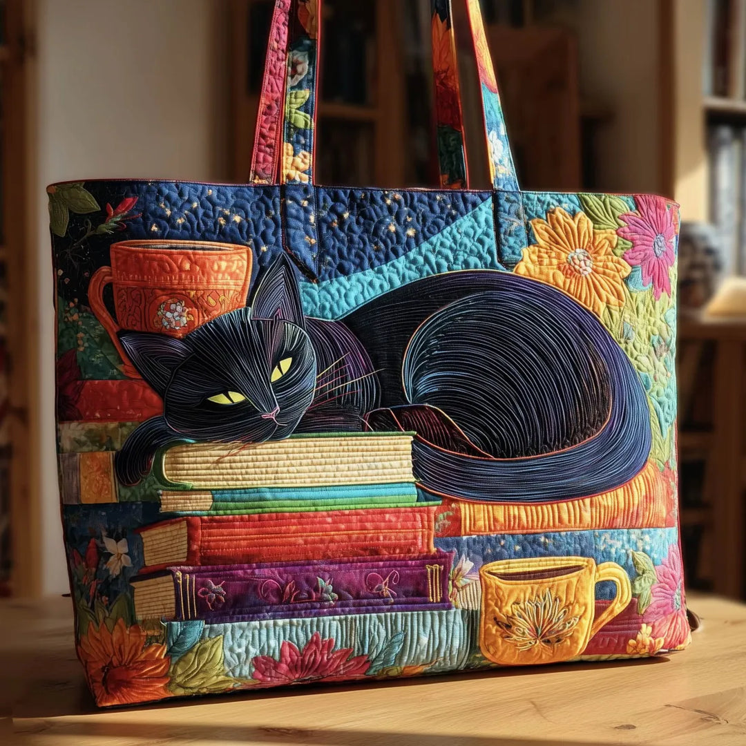 Borsa™ Artigianale Chat Noir con Livres et Tasses