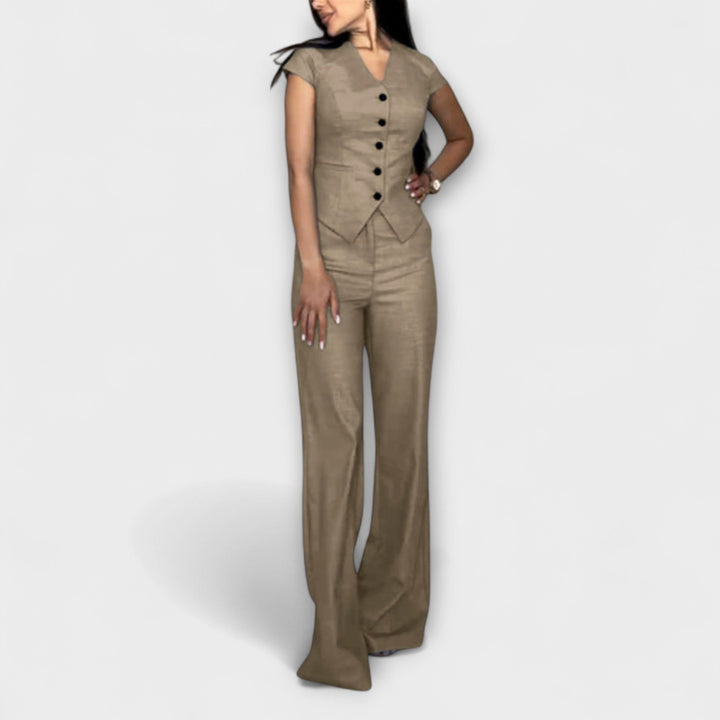 Ivy - Ensemble élégant de haut à col en V et pantalon