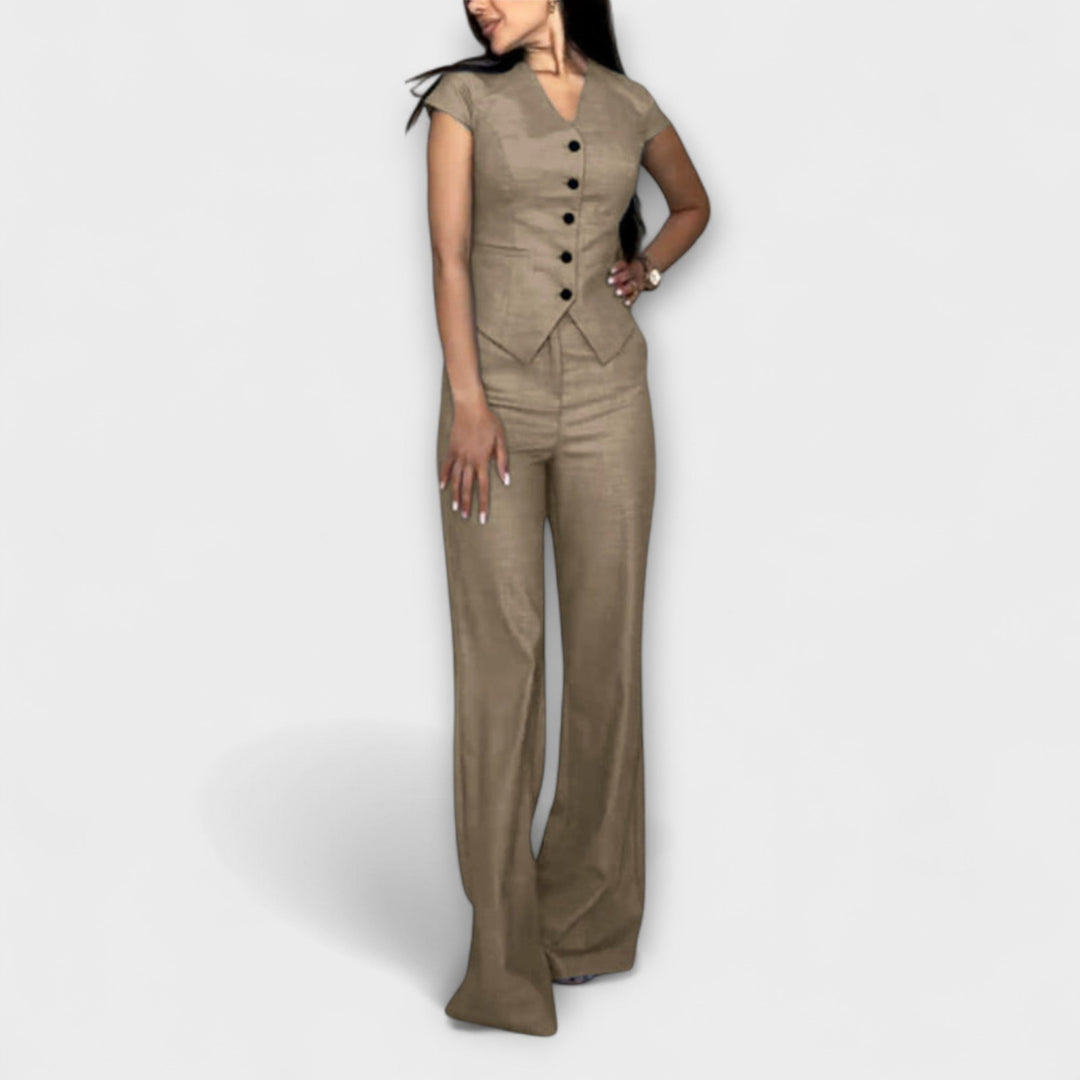 Ivy - Ensemble T-shirt à Col V et Pantalon Élégant