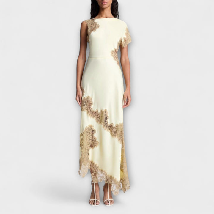 Margaret - Robe Maxi avec Accent en Satin et Dentelle