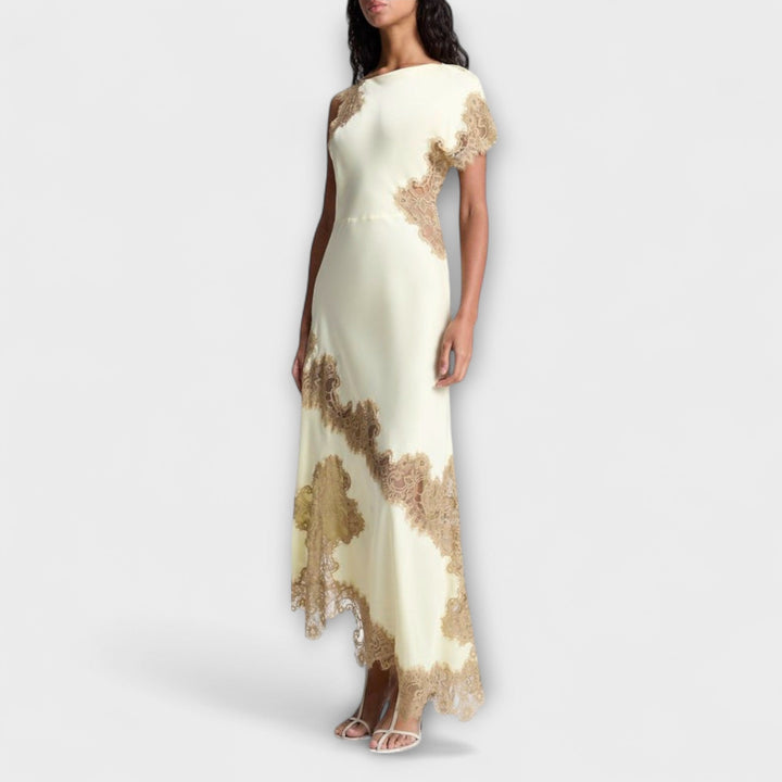 Margaret - Robe Maxi avec Accent en Satin et Dentelle