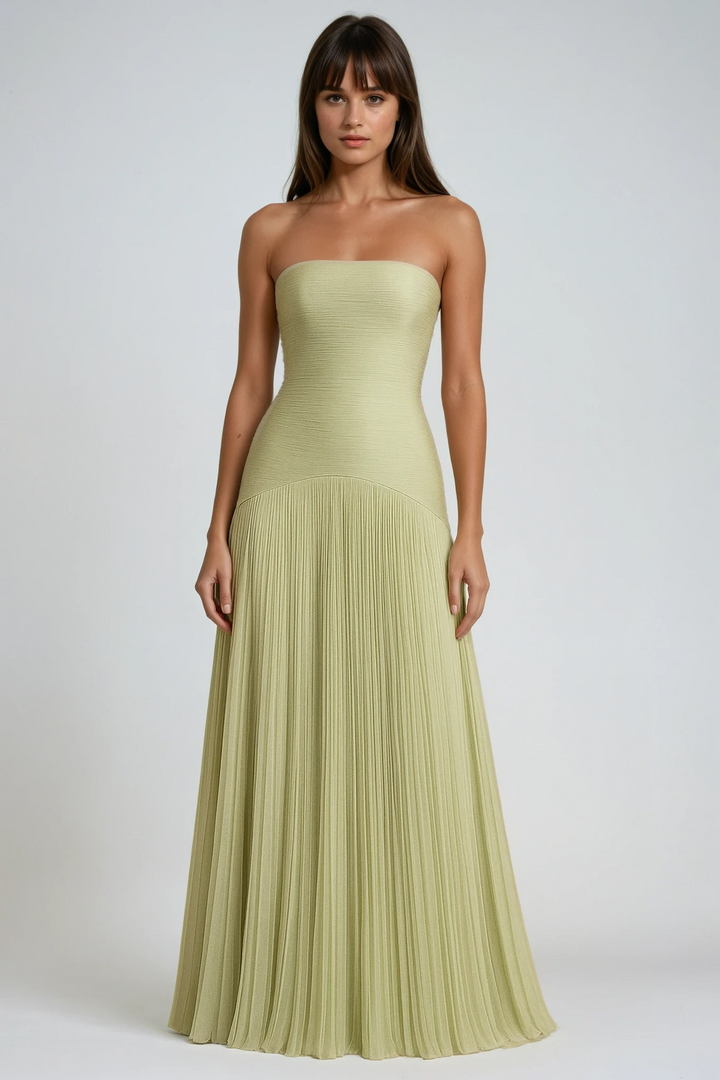Robe Maxi Plissée sans Manches pour Invité de Mariage