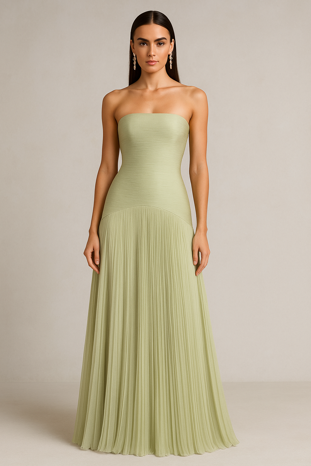 Robe Maxi Plissée sans Manches pour Invité de Mariage