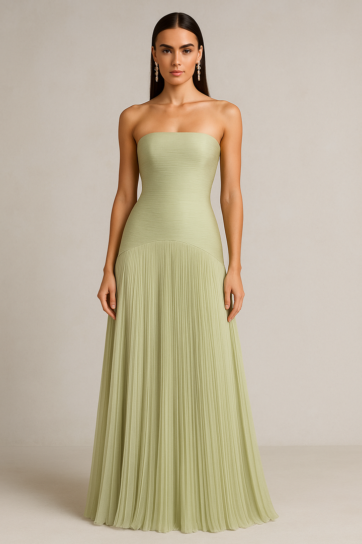 Robe Maxi Plissée sans Manches pour Invité de Mariage