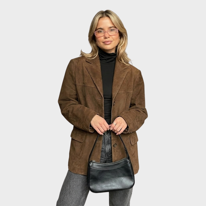 Veste Blazer Oversize Élégante en Daim Marron pour Femme – Confort
