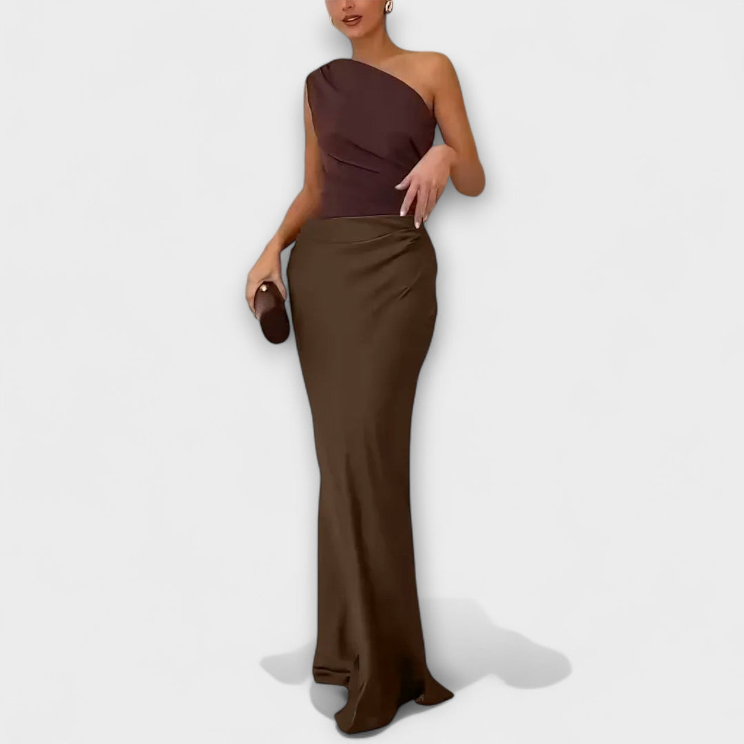 Robe Maxi Plissée Élégante à Épaule Unique
