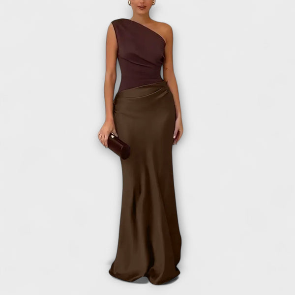 Robe Maxi Plissée Élégante à Épaule Unique