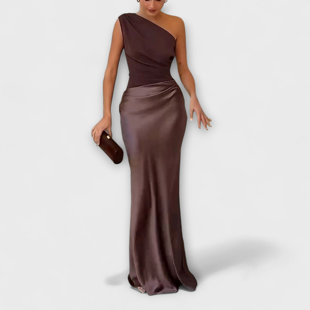 Robe Maxi Plissée Élégante à Épaule Unique