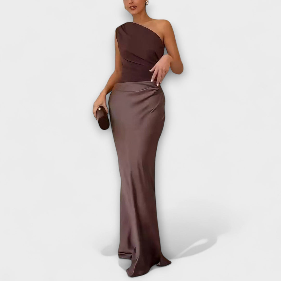 Robe Maxi Plissée Élégante à Épaule Unique