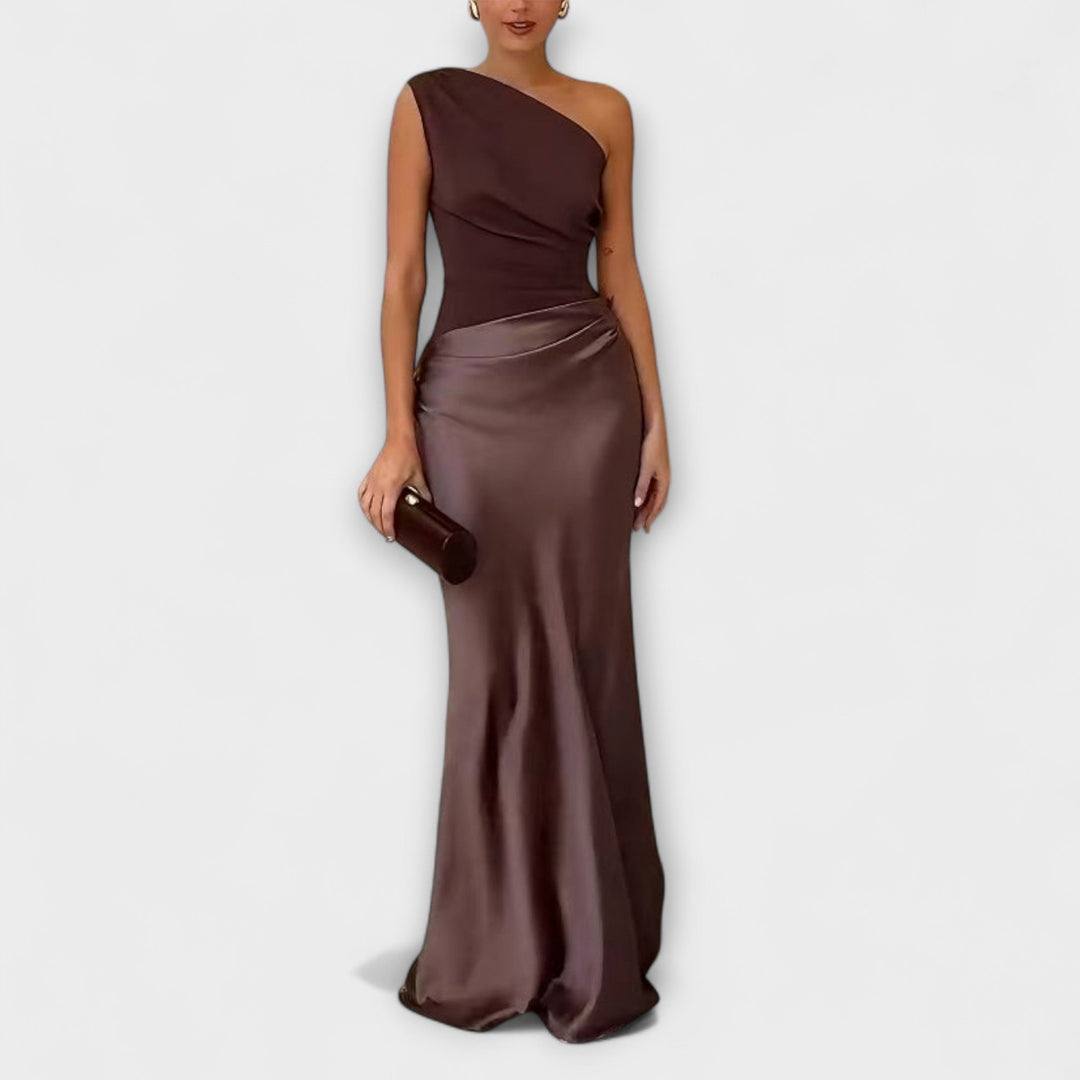 Robe Maxi Plissée Élégante à Épaule Unique