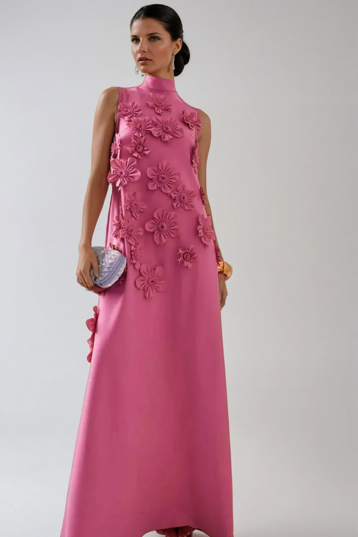 Robe Maxi d'Été Sans Manches Embellie de Fleurs