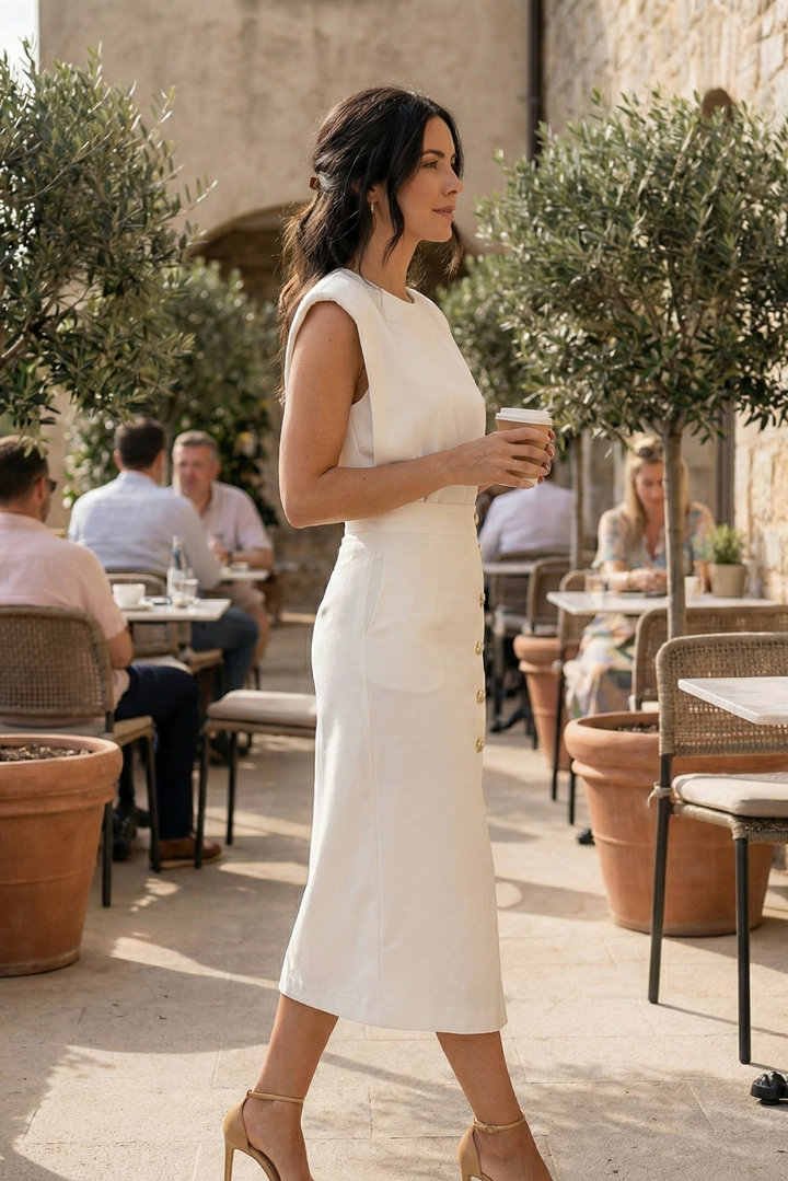 Robe Midi Élégante avec Détail de Bouton et Fente Latérale