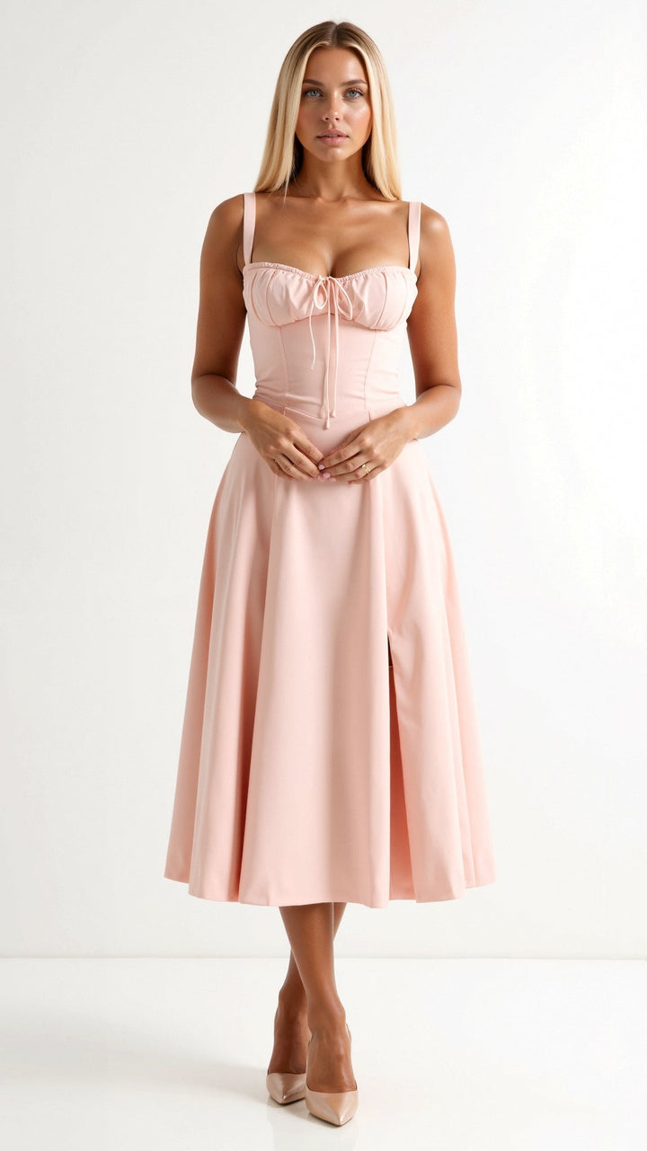 Robe Midi Lila Élégante à Décolleté Coeur