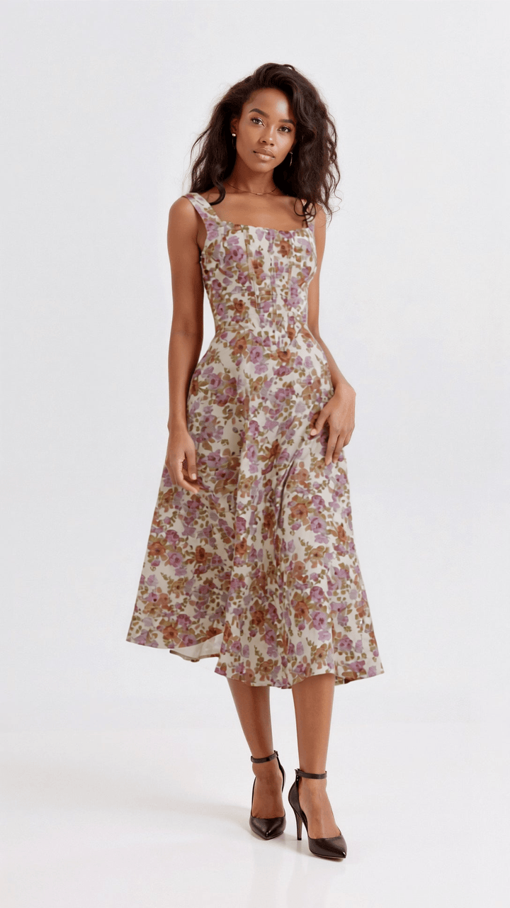 Robe Midi à Imprimé Floral Éléanor
