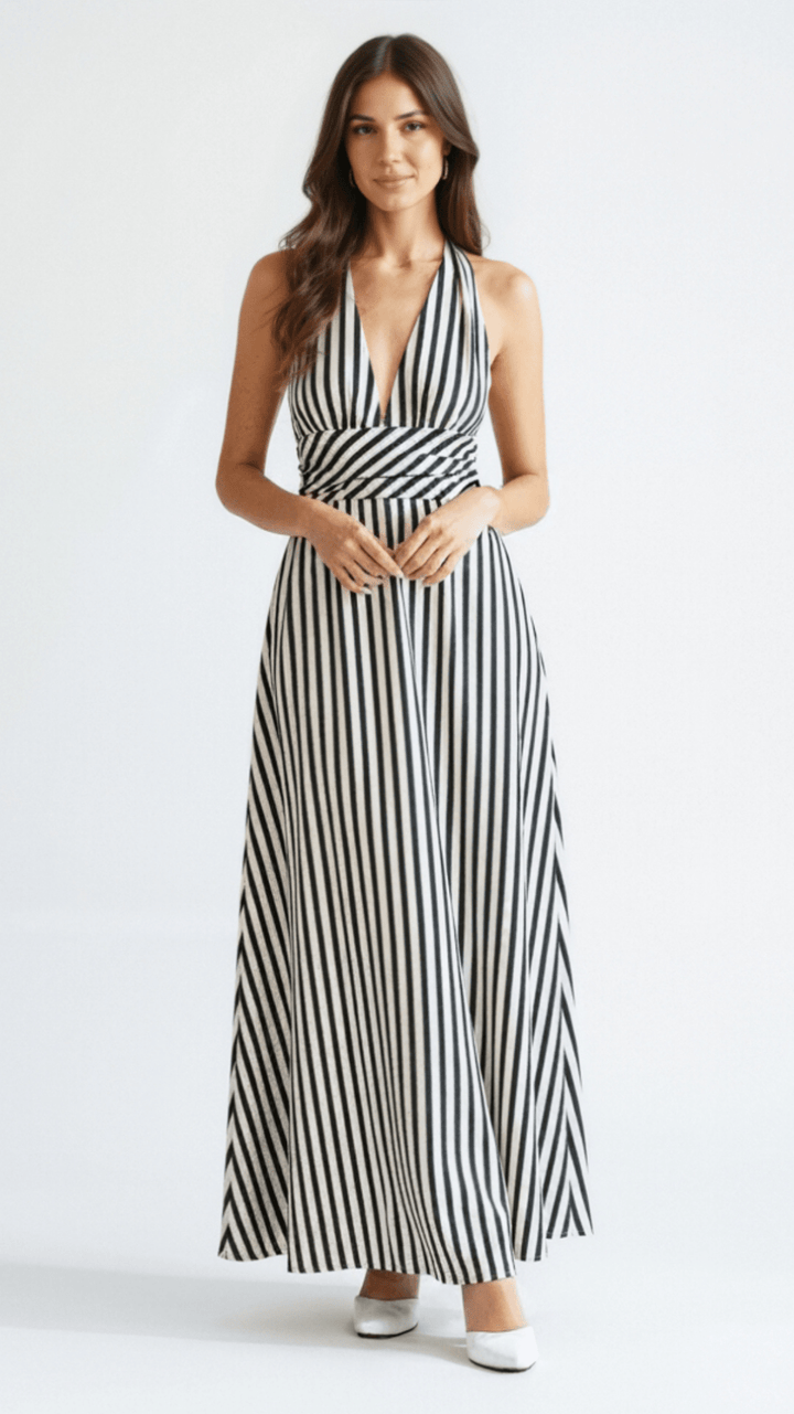 Robe Maxi Plongeante Rayée Lila