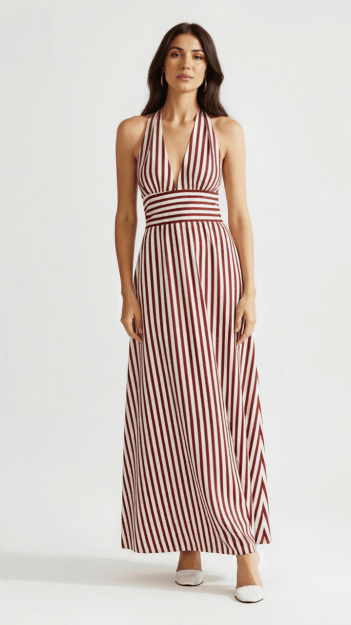 Robe Maxi Plongeante Rayée Lila