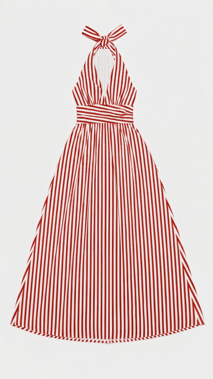 Robe Maxi Plongeante Rayée Lila