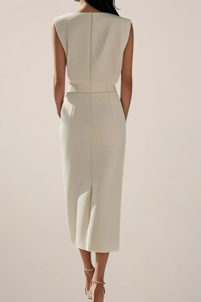 Robe Midi Élégante avec Détail de Bouton et Fente Latérale