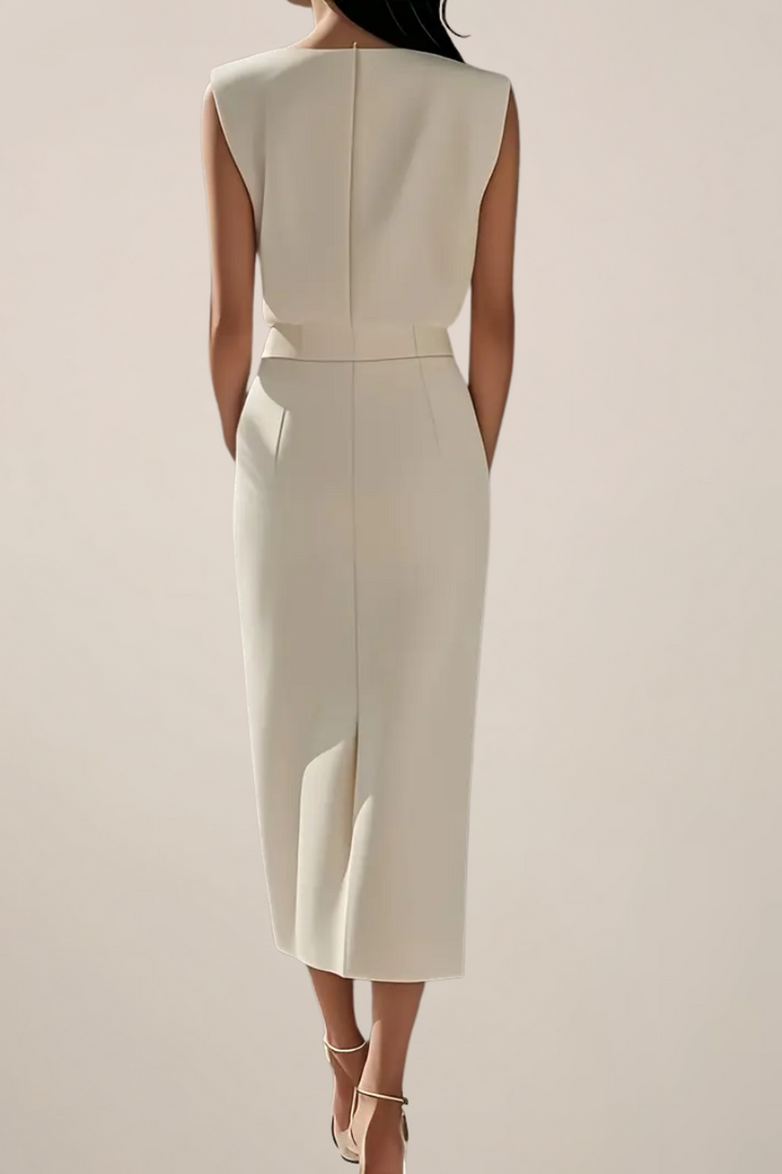 Robe Midi Élégante avec Détail de Bouton et Fente Latérale