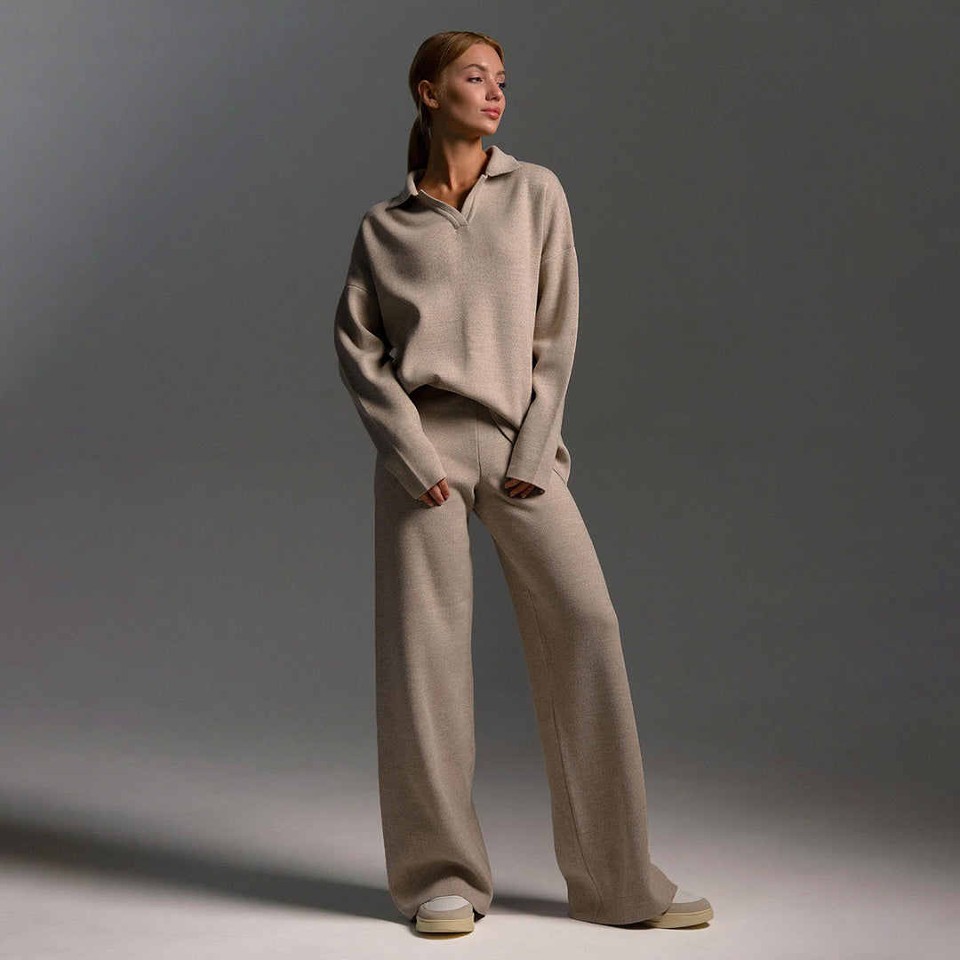 Ensemble Décontracté Élégant pour Femme – Pantalon Large et Pull Polo