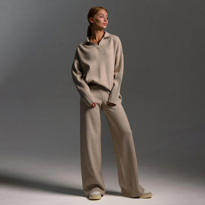 Ensemble Décontracté Élégant pour Femme – Pantalon Large et Pull Polo